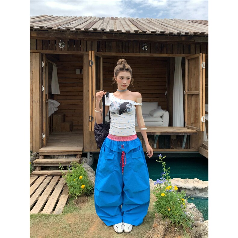 ZHLStudio美式辣妹嘻哈街舞拼接撞色多巴胺速干裤宽松阔腿休闲裤,男装休闲裤,星座1210-1