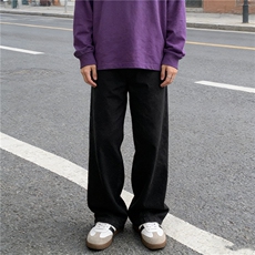 米白色纯棉裤子男生日系穿搭高级感阔腿裤宽松百搭休闲裤YZ31-P45，男装棉裤，星座509