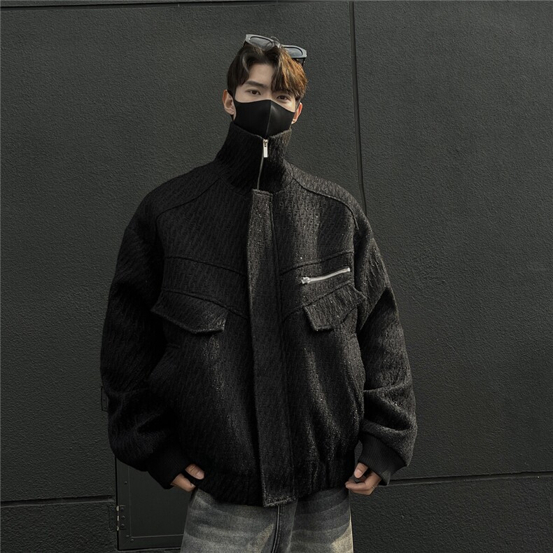 美式夹棉高领防风飞行服棉服潮系针织肌理纹加厚外套896p118,男装棉衣,电商A458A