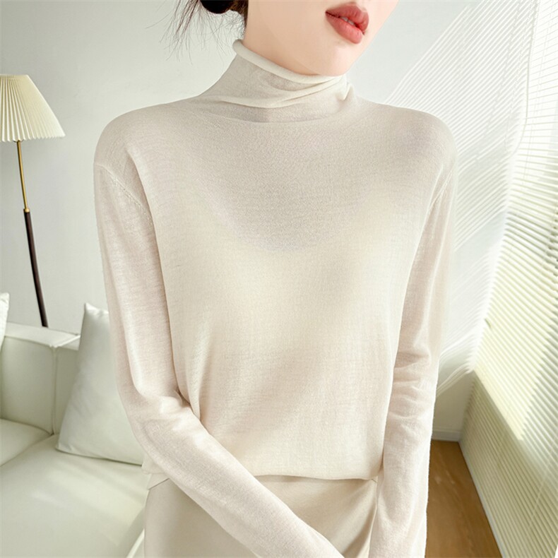 2025春季新款堆堆领套头纯色针织衫女纯羊毛打底衫纯色通勤简约，女装羊毛衫，诚赞羊绒