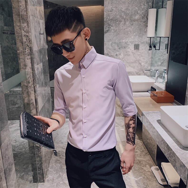 312A-243-P55 新款社会小伙中袖衬衫韩版潮流男士五分袖衬衣B图片