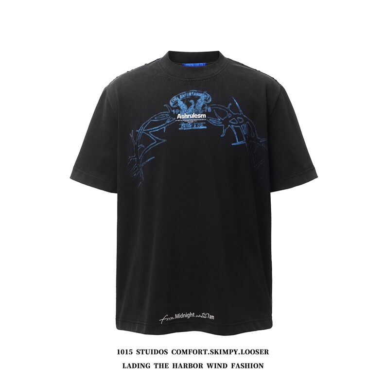 （350克双纱）2026夏季新款美式宽松情侣短袖T恤1015-T609-P68，男装T恤，四季星座1015