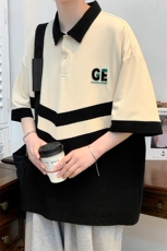 2024夏上新学生撞色拼接半袖刺绣宽松短袖T恤男女628-P40控价68，男装T恤，电商A441-1