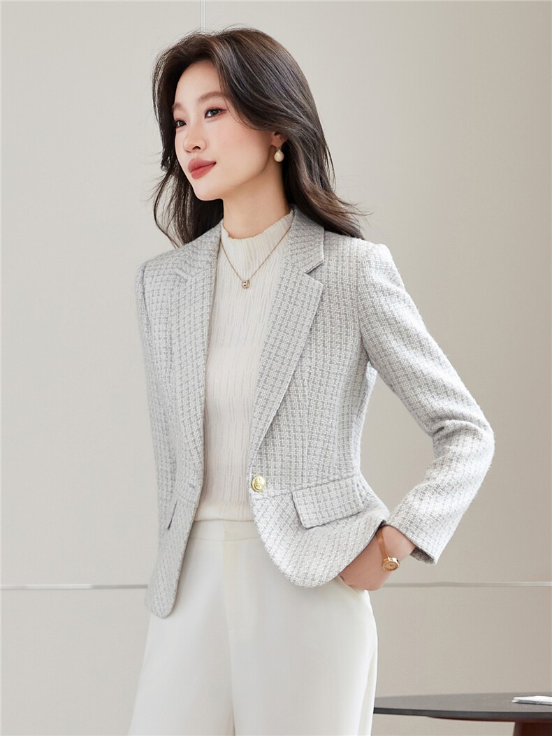《档口现货》2026秋上新气质华夫格子通勤收腰西装小外套女,女装西装,苗苗