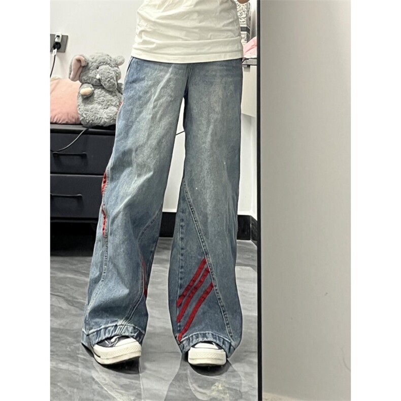 【有货】三条杠条纹牛仔裤男女款美式宽松直筒裤子G8512LL-特P55,男装牛仔裤,星座1007（原301D）