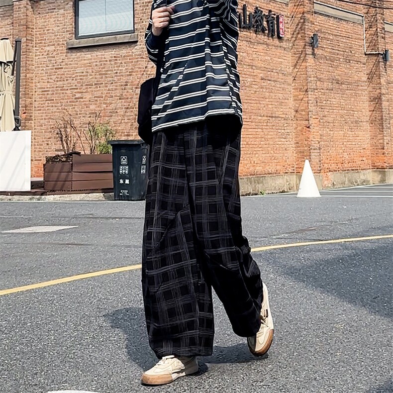 加绒卫裤肌理感格纹休闲裤男2025搭配卫衣毛衣日系裤子1030/P55,男装休闲裤,星座1412-2