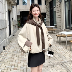 卡其色简约风立领短款外套女2025时尚披肩小个子洋气百搭夹克上衣，女装短外套，2C307