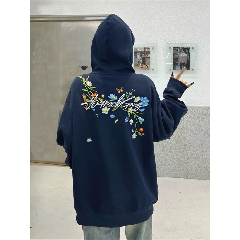 5427-P57高质量刺绣情侣款休闲宽松连帽卫衣图片