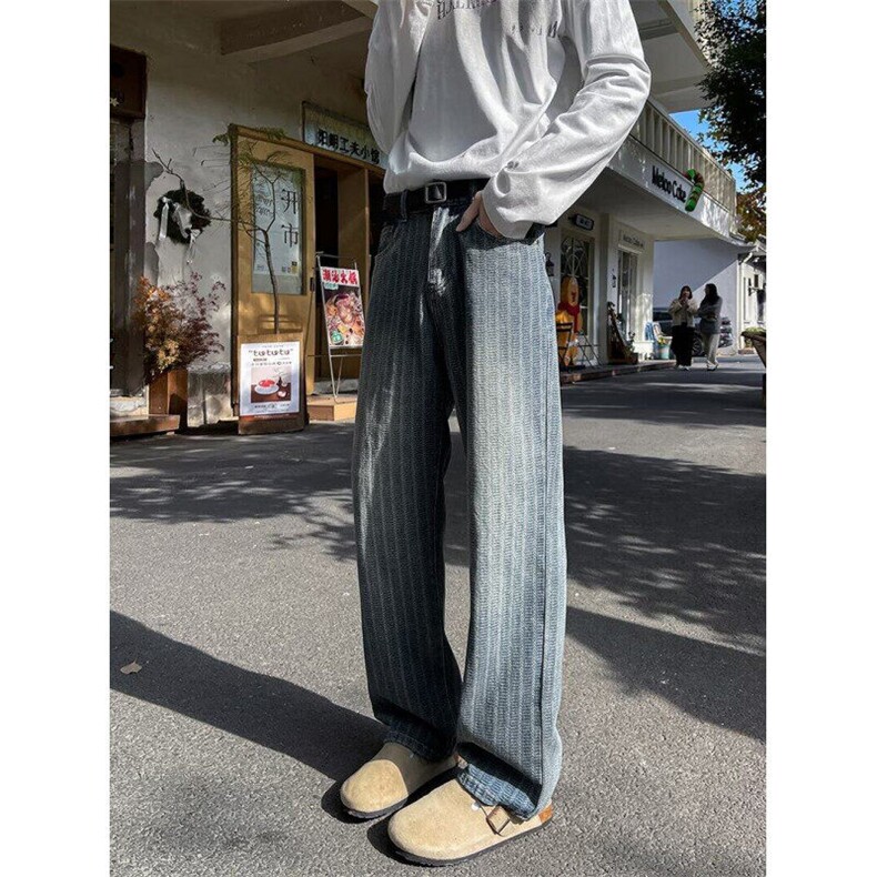 复古星空纹牛仔裤男宽松直筒春秋新款条纹水洗休闲裤N1124,男装休闲裤,星座1116A-1（原606A）
