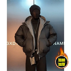 现货高品质重磅工艺美式高街假两件PU皮棉衣男女加厚棉服外套，男装棉衣，电商A443