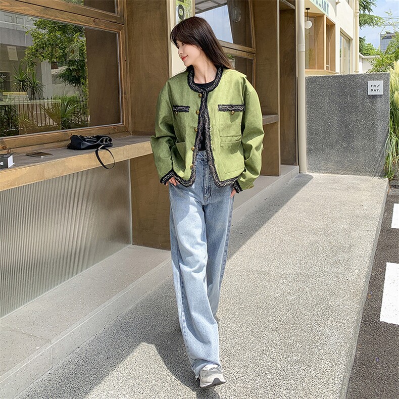 气质感绿色小香风短外套女春秋2025新款超火好看高级小众夹克上衣,女装短外套,2C327
