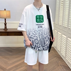 夏上新学生潮毛巾绣半袖套装百搭印花短裤T恤男女6639-P60控价88，男装T恤，电商A441-1