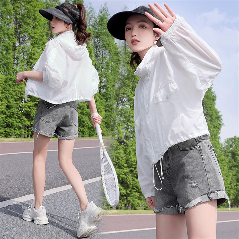 夏季薄款透气防晒衣短外套女2024新款小个子百搭休闲立领开衫上衣,女装防晒衣,依万里