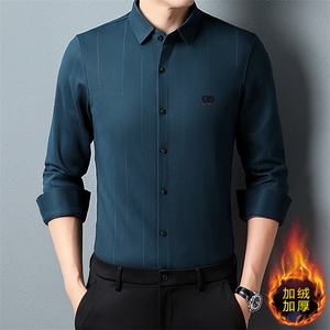 H5010钱塘2020-3商务休闲纯色秋季加绒加厚中年男士衬衣P85图片