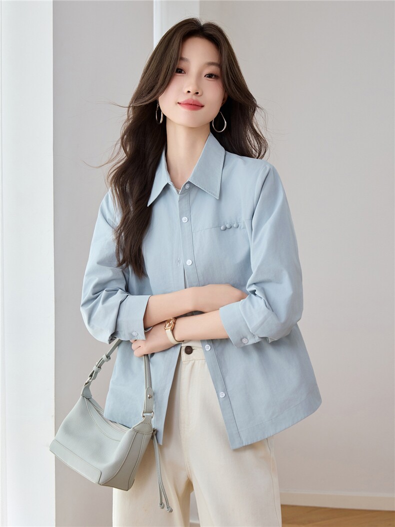时尚休闲翻领衬衫外套女2025秋季新款百搭宽松长袖衬衣式开衫上衣,女装衬衫,木橙西子
