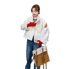 白色短款牛角扣PU皮拼接羽绒服女2025冬新款小个子加厚白鸭绒外套，女装羽绒服，2C081