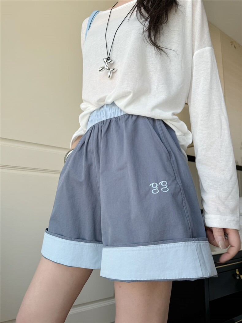 撞色拼接短裤时尚百搭潮流，女装短裤/热裤，湘姗