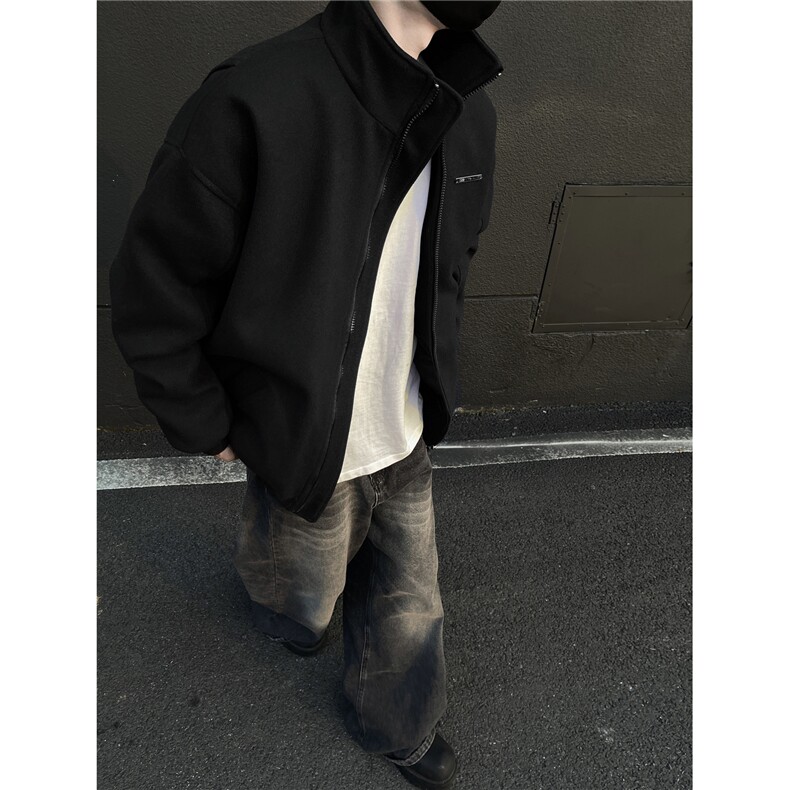 冬装新品弯刀袖毛呢加棉夹克棉衣休闲纯色加厚外套男G1104P108,男装夹克,电商A339