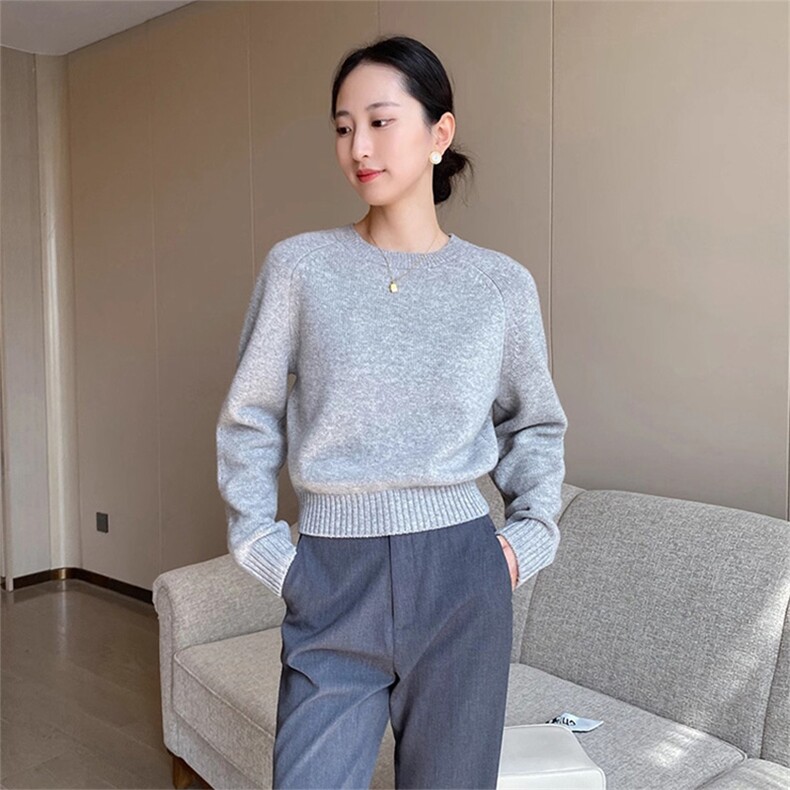 时尚百搭女士圆领羊毛衫简约纯色宽松显瘦毛衣,女装羊毛衫,泰沅羊绒