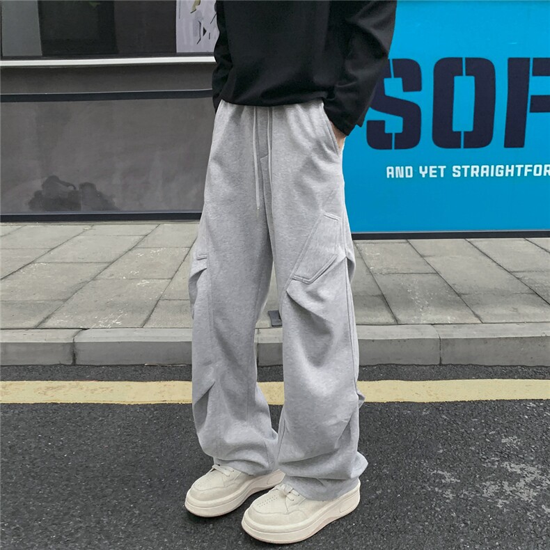 港风秋款男女工装卫裤褶皱宽松直筒长裤h0063P45,男装休闲裤,星座1013-1