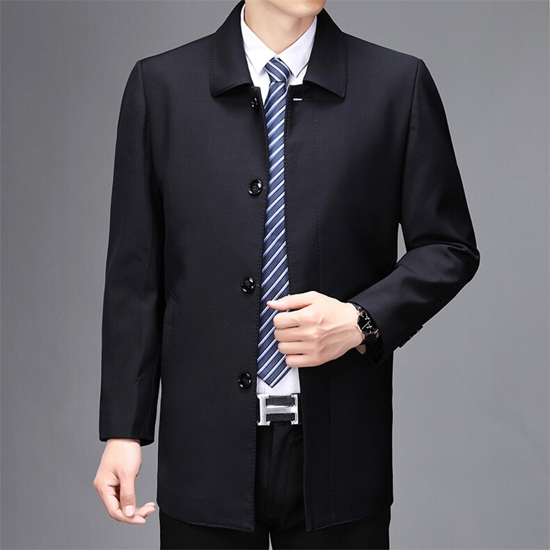 男士21新款夹克衫男翻领商务休闲中长款男装风衣外套SJJ8501-P170,男装风衣,电商B212（原钱塘6029）