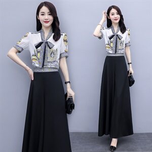 时尚新款两件套装女2021夏季数码印花套装阔腿裤图片