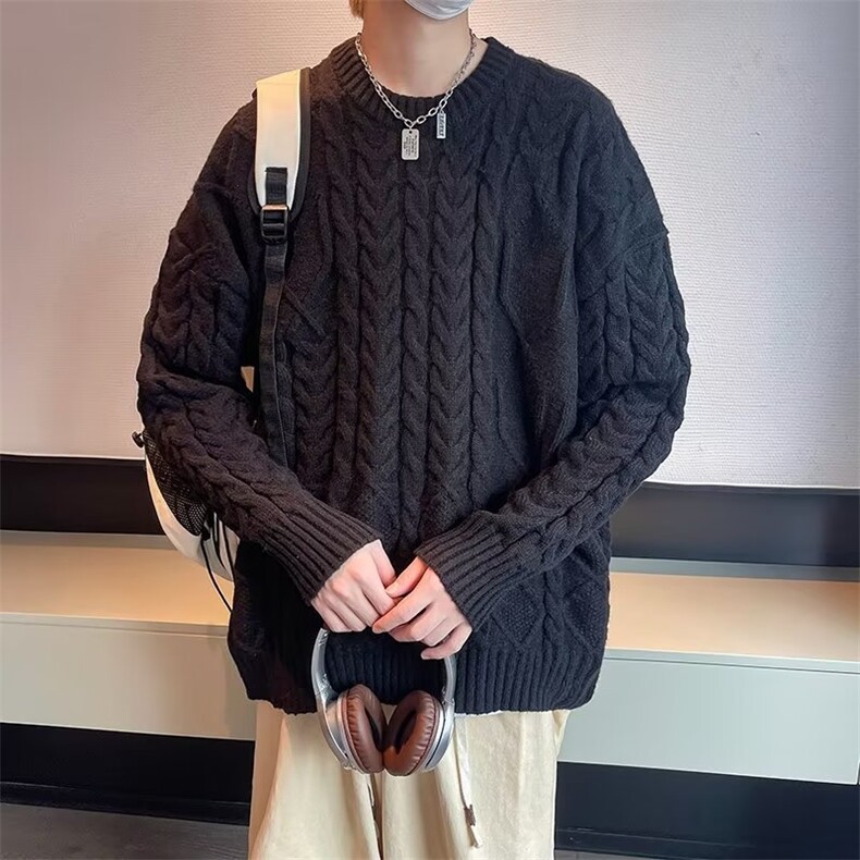 日系麻花宽松毛衣外穿情侣韩版设计慵懒风港风圆领针织外套男,男装针织衫/毛衣,星座716-2