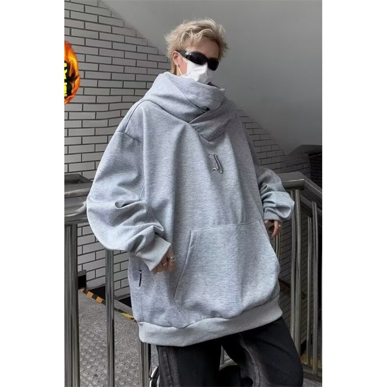 社恐i人忍者高领卫衣男连帽秋冬纯色外套男女同款加绒J8699加绒图片