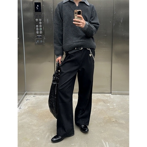 重磅北极绒假两件衬衫领毛衣美式高街复古休闲慵懒纯色翻领针织衫图片