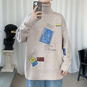 ！冬季加厚保暖高领毛衣男潮牌印花针织衫学生毛线衫GM603P55图片