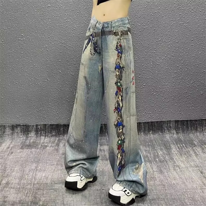 炫酷印花休闲牛仔裤男夏新款洋气高腰宽松显瘦J198-P55,男装牛仔裤,星座1109-4