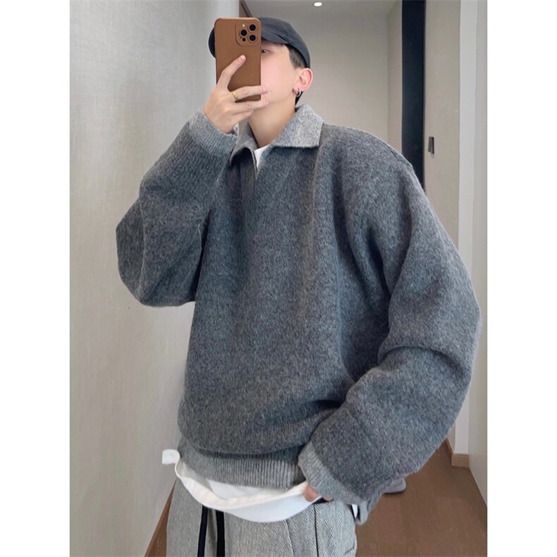 美式复古假两件毛衣男冬季翻领老钱风针织衫慵懒风外套L50122-P73，男装针织衫/毛衣，星座1008