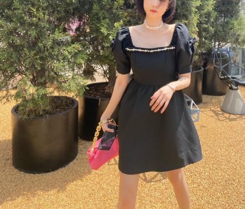 黑色蝴蝶结手工钻连衣裙,女装连衣裙,ceelphy