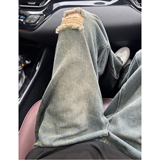 美式复古直筒宽松破洞牛仔裤男潮牌痞帅炸街阔腿裤情侣NA1001-p48，男装牛仔裤，星座1008