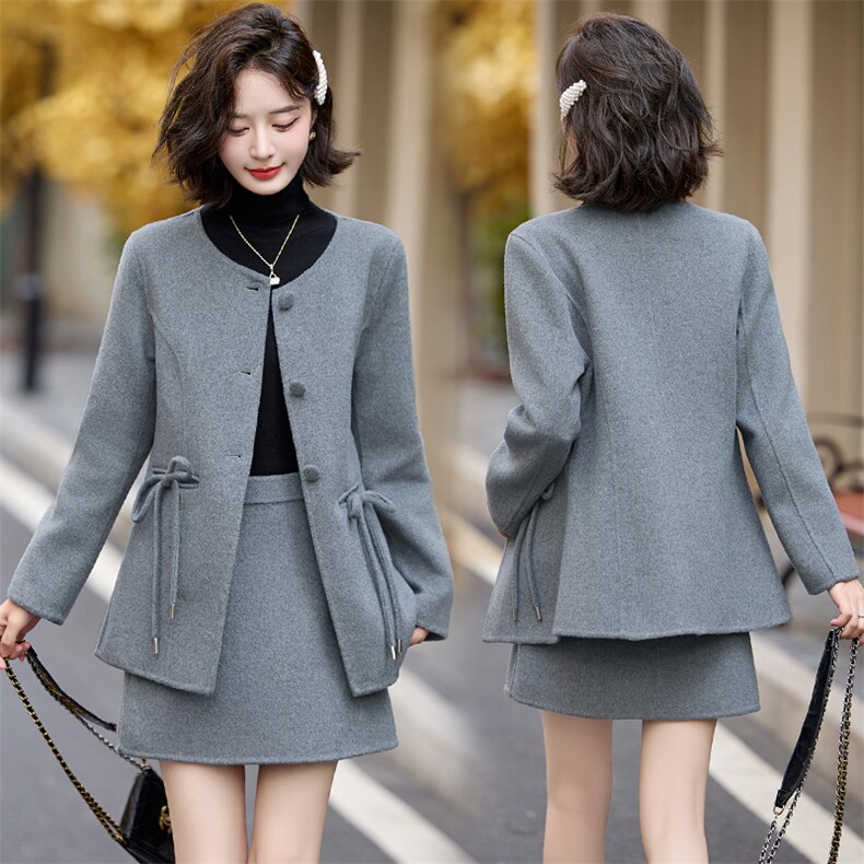 【新款现货】2024秋冬新款气质百搭小香风双面呢套装，女装双面呢大衣，半夏