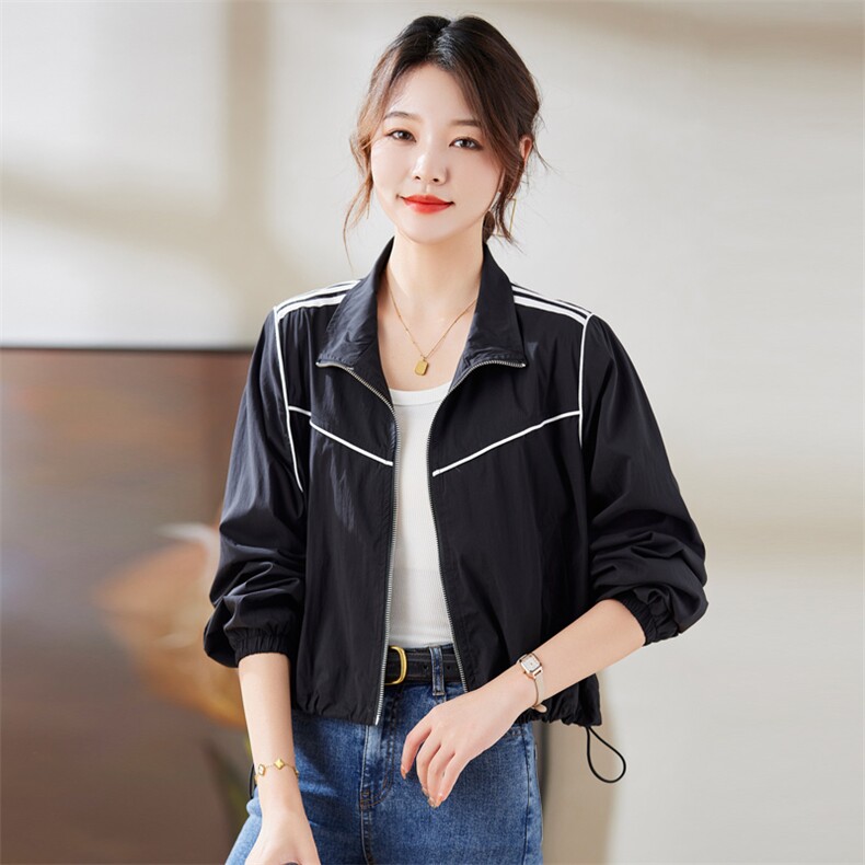 《现货新品》三条杠抽绳拼接时尚休闲短外套,女装短外套,天丽