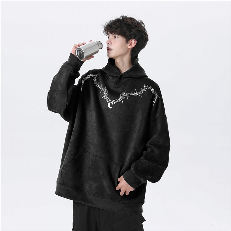 抖音品质秋季新款美式潮流印花麂皮绒连帽卫衣wljp200-特45控79,男装卫衣,星座605(原A050)