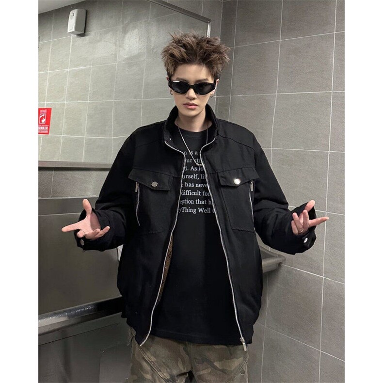 青少年小众痞帅夹克外套男女秋冬解构保暖帆布工装棉服 JW8818图片