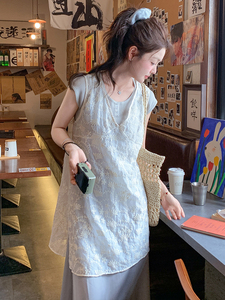 法式蕾丝绣花背心套装裙女2025夏季新款甜美减龄T恤半身裙三件套图片