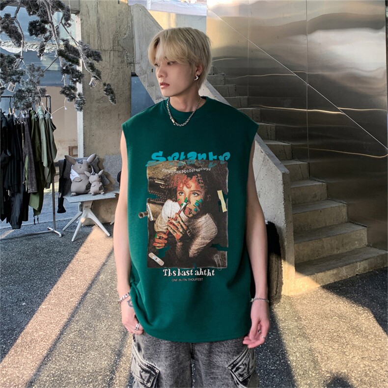 华夫格背心直播高品质重磅220克人物涂鸦印花HB765-P25控38,男装背心/马甲,星座508（原C305）