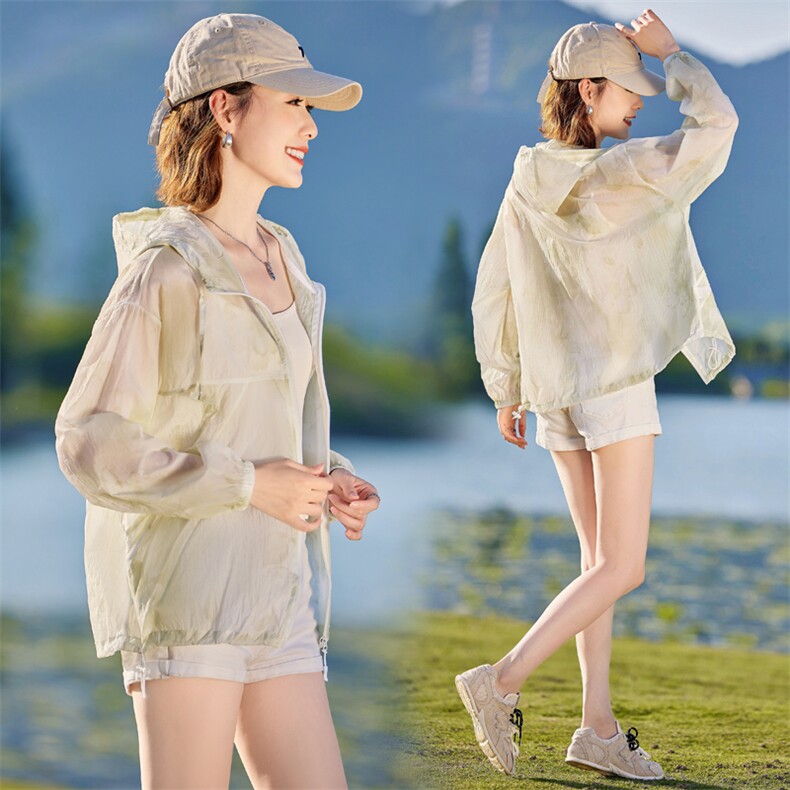 防晒衣女2024新款夏季宽松花色户外旅游薄款透气显瘦防晒服短外套,女装防晒衣,以桐