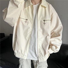 PU皮纯色夹克四芒星金属拉链纯色外套X1213-DY153-P95，男装夹克，星座1213