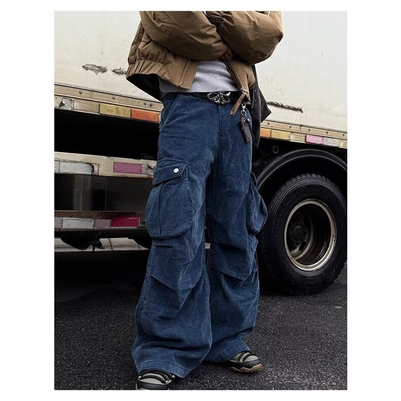 美式复古直筒牛仔工装裤男女垂感显瘦百搭阔腿拖地裤潮LB0722-P58，男装工装外套，星座1008