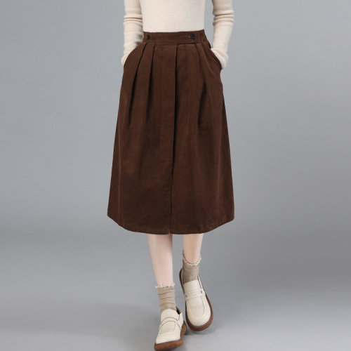 半身裙女春秋2022新款宽松显瘦妈妈文艺口袋气质纯棉a字半身裙潮，女装半身裙，奕阳依阁