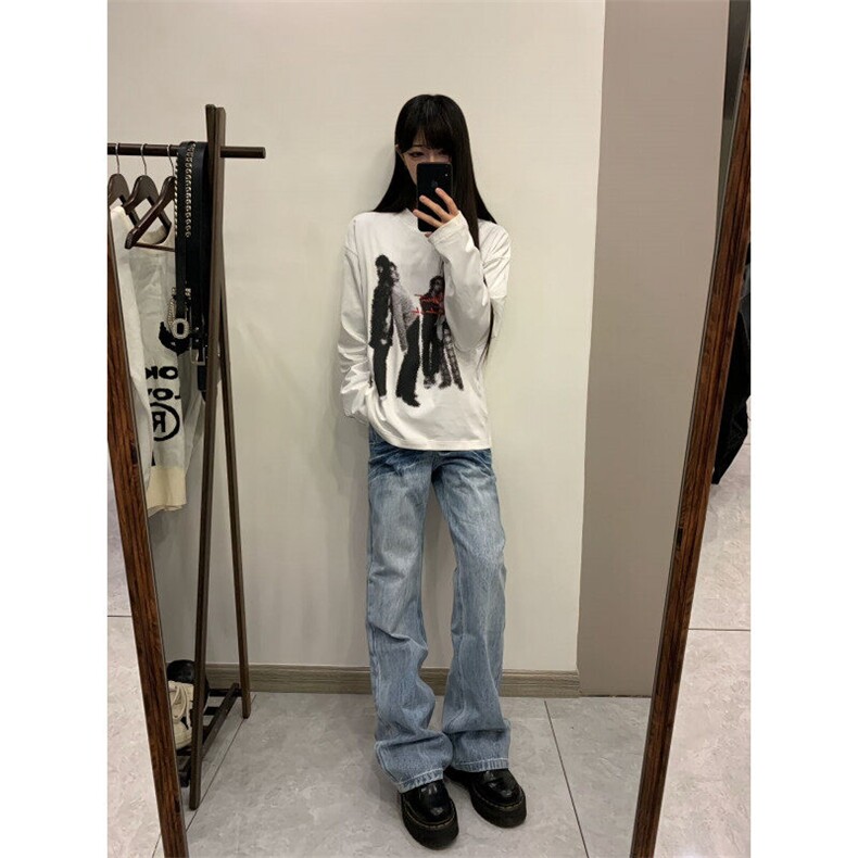 【有货】K7053CC-特P48浅蓝色闪电纹牛仔裤男女设计感直筒裤子,男装牛仔裤,星座1007（原301D）