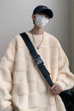 8XL-M特大码美式街头设计感毛巾绣格子毛衣男女情侣MY1204P50控68，男装针织衫/毛衣，电商D206-1
