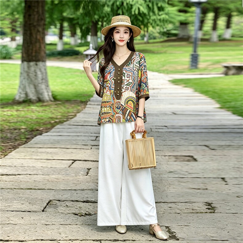 现货！天丝凉爽套装女夏季2026新款休闲慵懒松弛感时尚上衣阔腿,女装套装/套裙,衣之秀