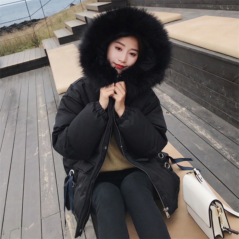 纯色2020冬季新款中长款休闲时尚舒适宽松配棉衣连帽配仿真毛领，女装棉衣/棉服，柒柒家