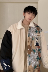 1港风外景刺绣拼接翻领羊羔毛大码M-5XL棉衣外套男8723P110控148，男装棉衣，星座226-2