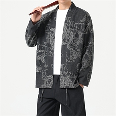 秋装新中式宽松复古牛仔道袍外套日系潮男女开衫H335/P110，女装短外套，钱塘713
